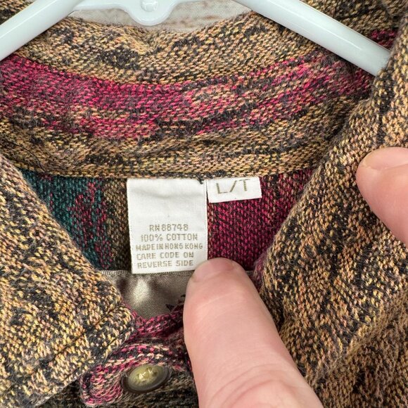 The Territory Ahead Southwest Knit Flannel Shirt Mens Size Large Beige/Green/Red - Picture 9 of 12